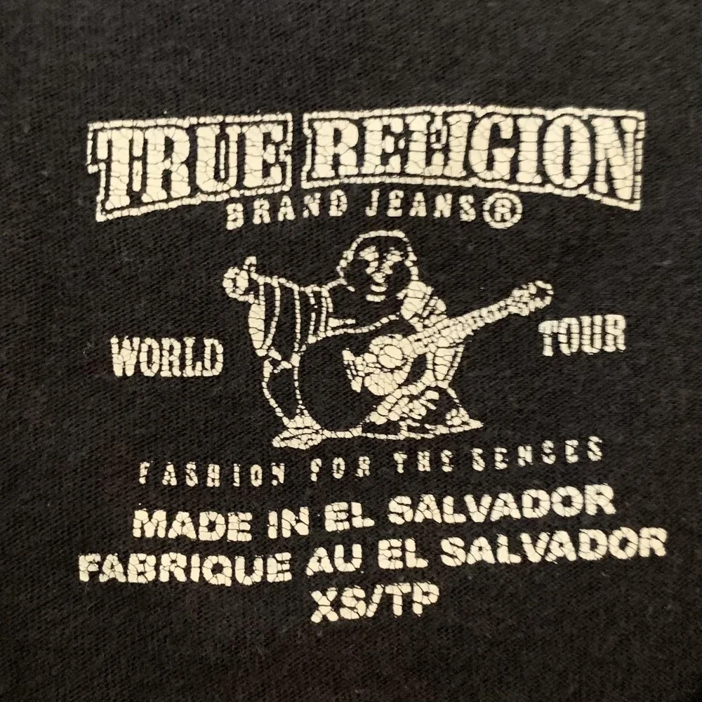 True Religion Shirt Mens XS Black Varsity Football‎ Striped Sleeve Horseshoe